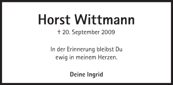 Traueranzeige von Horst Wittmann von Süddeutsche Zeitung