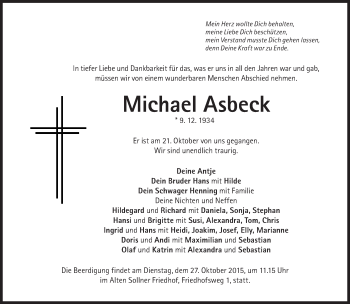 Traueranzeige von Michael Asbeck von Süddeutsche Zeitung