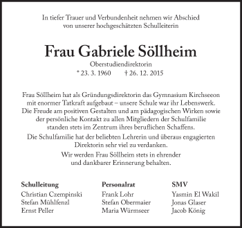 Traueranzeige von Gabriele Söllheim von Süddeutsche Zeitung