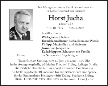 Traueranzeige von Horst Jucha von Süddeutsche Zeitung