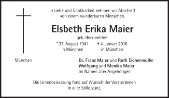 Traueranzeige von Elsbeth Erika Maier von Süddeutsche Zeitung