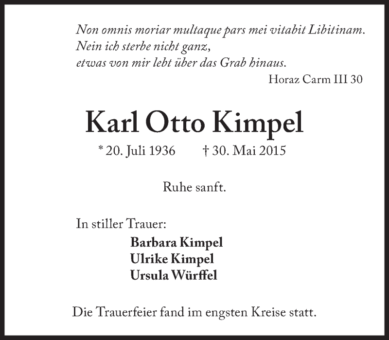  Traueranzeige für Karl Otto Kimpel vom 18.06.2015 aus Süddeutsche Zeitung