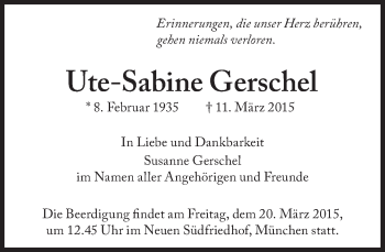 Traueranzeige von Ute-Sabine Gerschel von Süddeutsche Zeitung