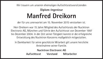 Traueranzeige von Manfred Dreikorn von Süddeutsche Zeitung