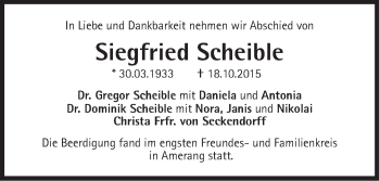 Traueranzeige von Siegfried Scheible von Süddeutsche Zeitung