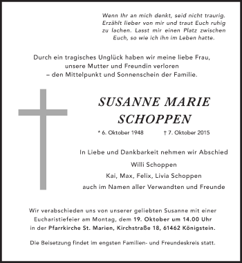 Traueranzeige von Susanne Marie Schoppen von Süddeutsche Zeitung
