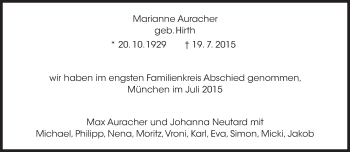 Traueranzeige von Marianne Auracher von Süddeutsche Zeitung