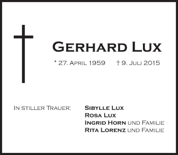 Traueranzeige von Gerhard Lux von Süddeutsche Zeitung