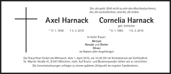 Traueranzeige von Axel und Cornelia Harnack  von Süddeutsche Zeitung