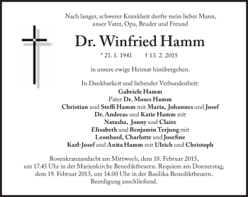 Traueranzeige von Winfried Hamm von Süddeutsche Zeitung