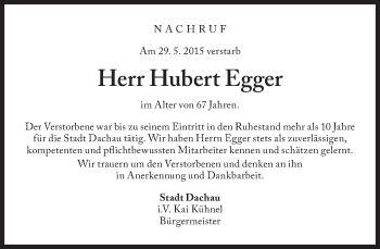 Traueranzeige von Hubert Egger von Süddeutsche Zeitung