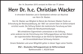 Traueranzeige von Christian Wacker von Süddeutsche Zeitung