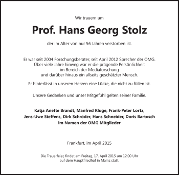 Traueranzeige von Hans Georg Stolz von Süddeutsche Zeitung