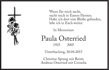 Traueranzeige von Paula Osterried von Süddeutsche Zeitung