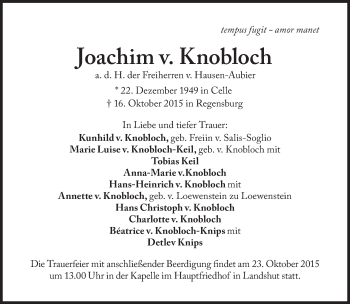 Traueranzeige von Joachim von Knobloch von Süddeutsche Zeitung