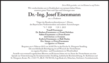Traueranzeige von Josef Eisenmann von Süddeutsche Zeitung