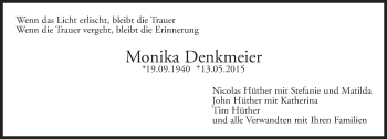 Traueranzeige von Monika Denkmeier von Süddeutsche Zeitung