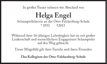 Traueranzeige von Helga Engel von Süddeutsche Zeitung
