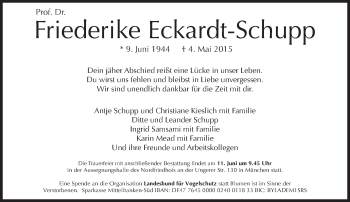 Traueranzeige von Friederike Eckardt-Schupp von Süddeutsche Zeitung