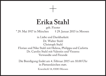 Traueranzeige von Erika Stahl von Süddeutsche Zeitung