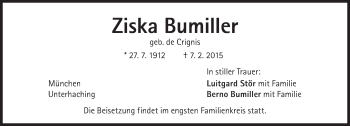 Traueranzeige von Ziska Bumiller von Süddeutsche Zeitung