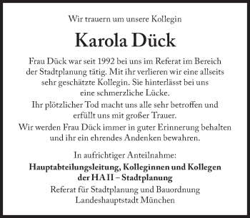 Traueranzeige von Karola Dück von Süddeutsche Zeitung