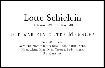 Traueranzeige von Lotte Schielein von Süddeutsche Zeitung