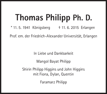 Traueranzeige von Thomas Philipp von Süddeutsche Zeitung