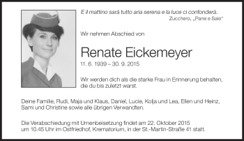 Traueranzeige von Renate Eickemeyer von Süddeutsche Zeitung
