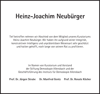 Traueranzeige von Heinz-Joachim Neubürger von Süddeutsche Zeitung