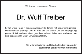 Traueranzeige von Wulf Treiber von Süddeutsche Zeitung