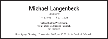 Traueranzeige von Michael Langenbeck von Süddeutsche Zeitung