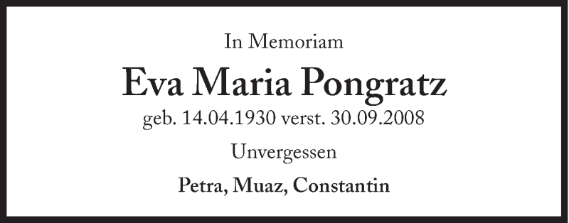  Traueranzeige für Eva Maria Pongratz vom 11.04.2015 aus Süddeutsche Zeitung