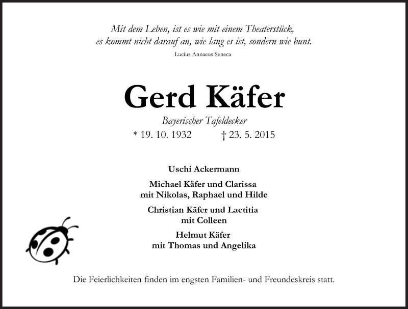  Traueranzeige für Gerd Käfer vom 30.05.2015 aus Süddeutsche Zeitung