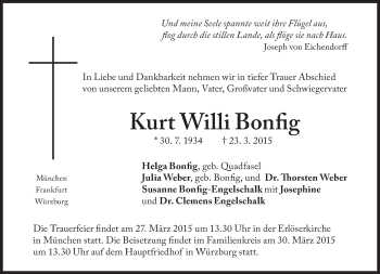 Traueranzeige von Kurt Willi Bonfig von Süddeutsche Zeitung