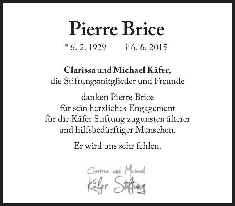  Traueranzeige für Pierre Brice vom 17.06.2015 aus Süddeutsche Zeitung