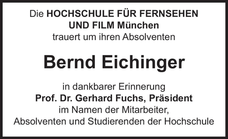  Traueranzeige für Bernd Eichinger vom 01.02.2011 aus Süddeutsche Zeitung