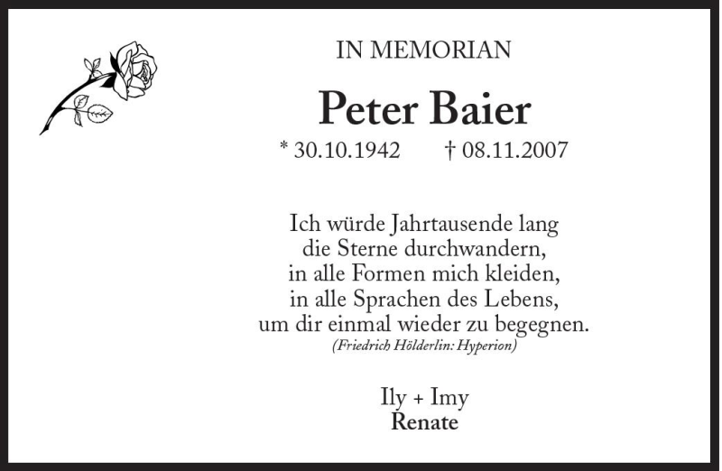  Traueranzeige für Peter Baier vom 08.11.2010 aus Süddeutsche Zeitung