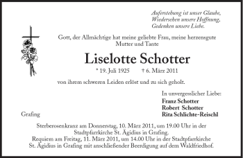 Traueranzeige von Liselotte Schotter von Süddeutsche Zeitung