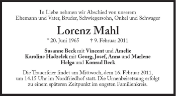 Traueranzeige von Lorenz Mahl von Süddeutsche Zeitung