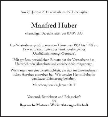 Traueranzeige von Manfred Huber von Süddeutsche Zeitung
