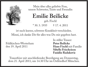 Traueranzeige von Emilie Beilicke von Süddeutsche Zeitung