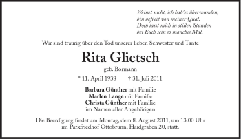 Traueranzeige von Rita Glietsch von Süddeutsche Zeitung