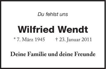 Traueranzeige von Wilfried Wendt von Süddeutsche Zeitung