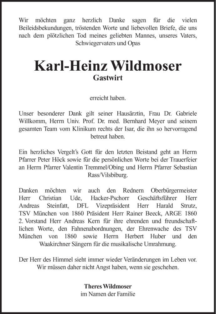  Traueranzeige für Karl-Heinz Wildmoser vom 21.08.2010 aus Süddeutsche Zeitung