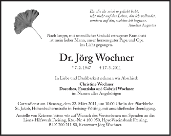 Traueranzeige von Jörg Wochner von Süddeutsche Zeitung