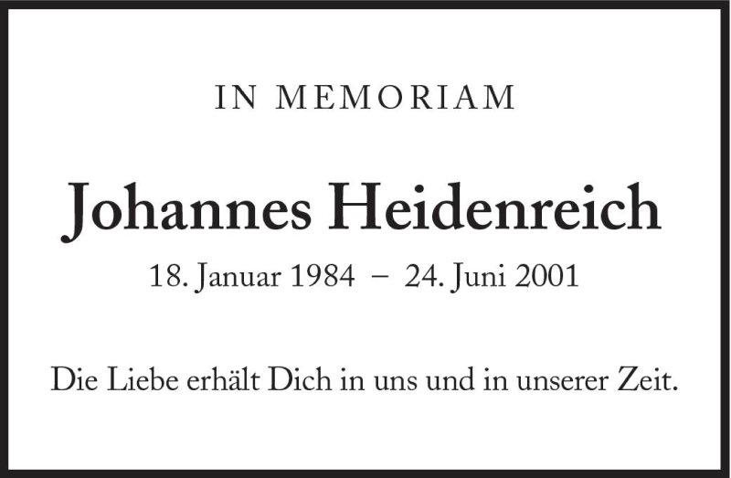  Traueranzeige für Johannes Heidenreich vom 24.06.2011 aus Süddeutsche Zeitung