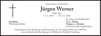 Traueranzeige von Werner Jürgen von Süddeutsche Zeitung