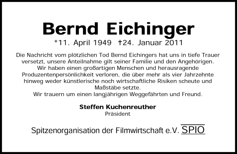  Traueranzeige für Bernd Eichinger vom 02.02.2011 aus Süddeutsche Zeitung