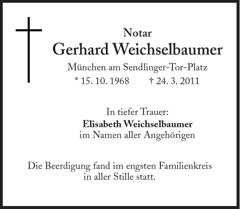  Traueranzeige für Gerhard Weichselbaumer vom 09.04.2011 aus Süddeutsche Zeitung